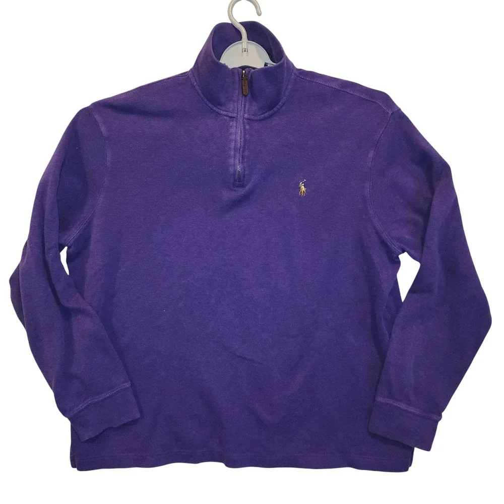 Polo Ralph Lauren Estate Rib Quarter Zip Pullover‎ Purple Cotton Mens XL 3418